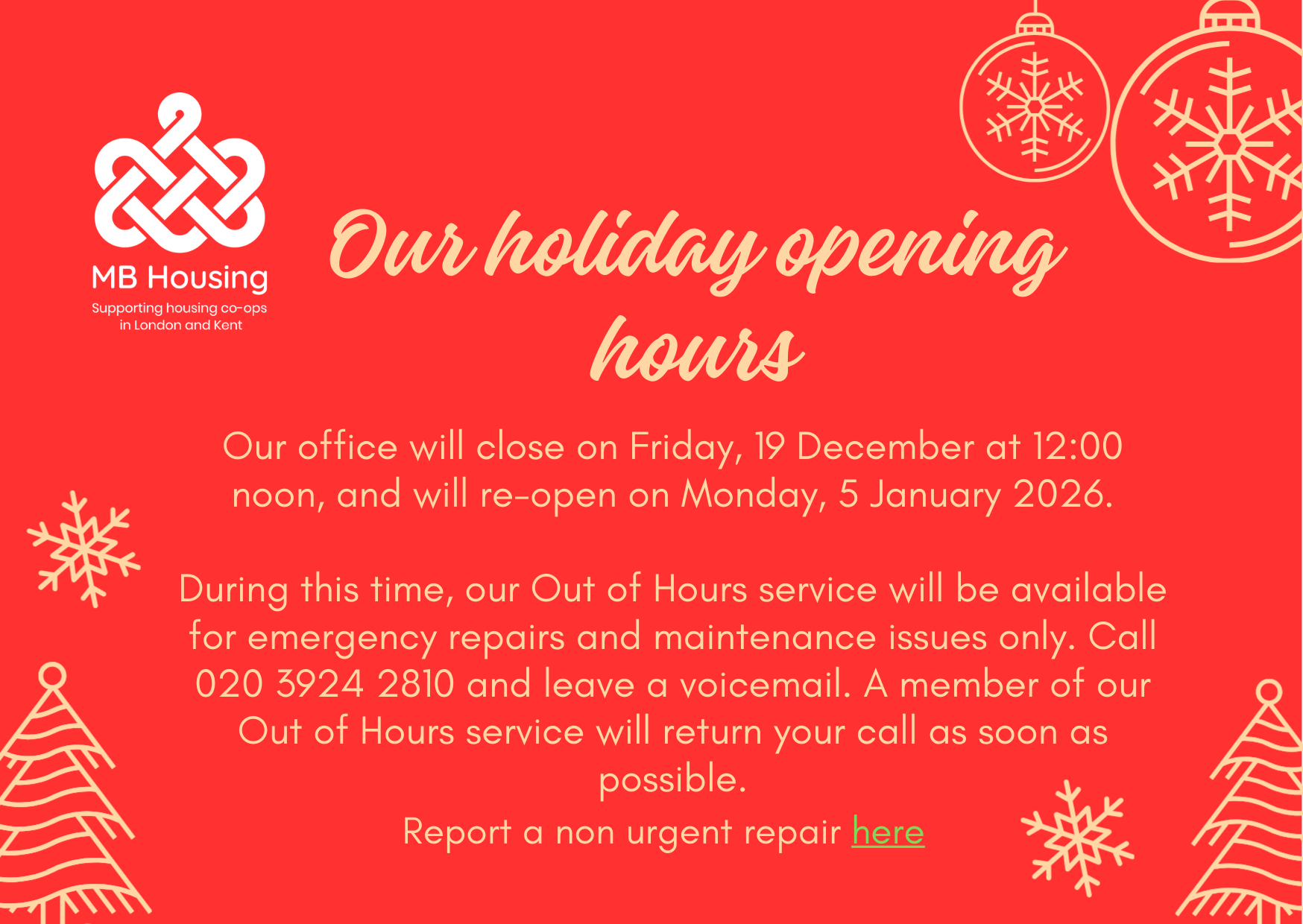Holiday opening hours 2025